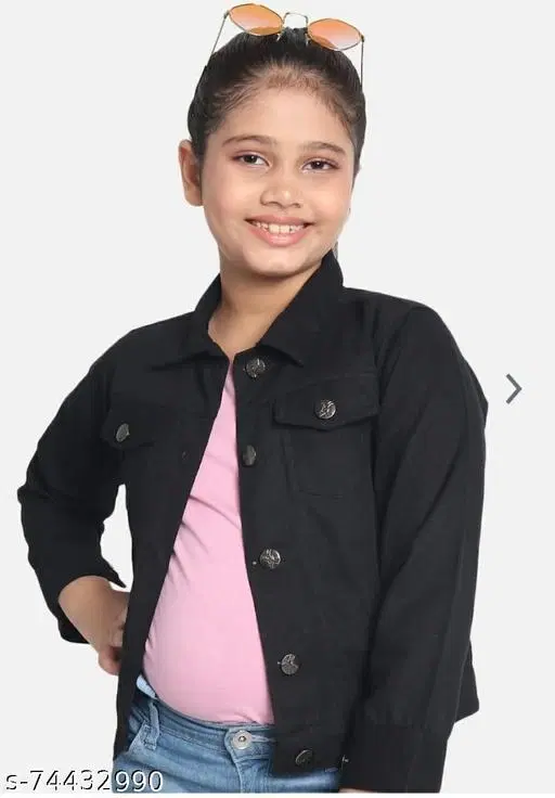 Cotton Blend Jacket for Girls (Black, 5-6 Years)