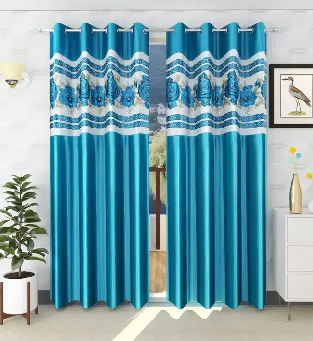 Polyester Room Darkening Window Curtains, Pack of 2, Aqua Blue, 5 feet