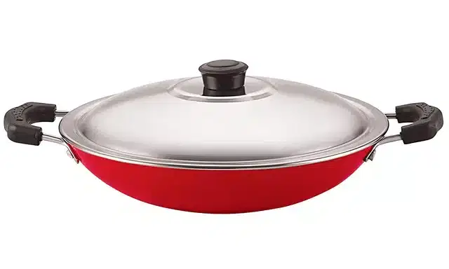 Aluminium Non Stick Appam Pan with stainless steel Lid, Red