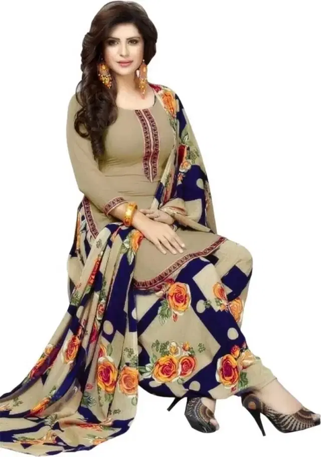 Crepe Bandhani for Women Unstitched Suits (Beige, Free Size)