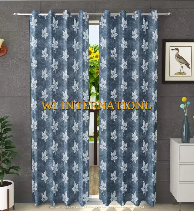Polyester Printed Window & Door Curtains, Pack of 2, Grey, 5 feet