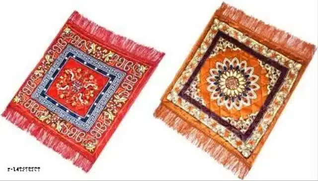 Velvet Pooja Mats for Home, Multicolor, Pack of 2