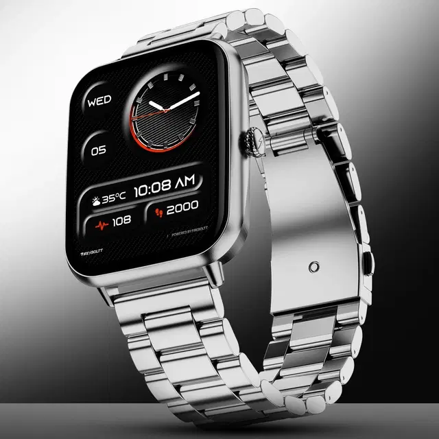 Fire-Boltt Ninja Blaze 1.83" Hd Display Stainless Steel Built Bluetooth Calling Metal Body Smartwatch (Titan Silver Strap, Free Size)