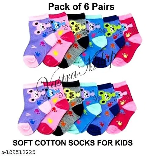 Cotton Socks for Kids, Set of 6 (Multicolor, 0-3 Months)