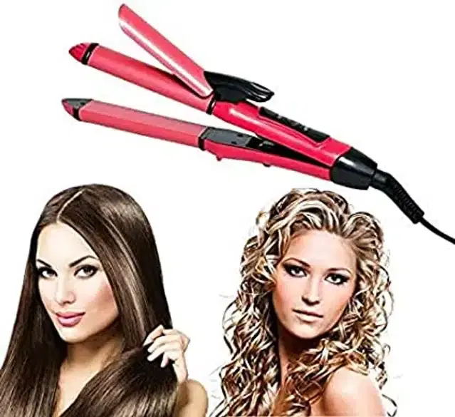 2 in 1 Hair Straightener with Curler, Pink