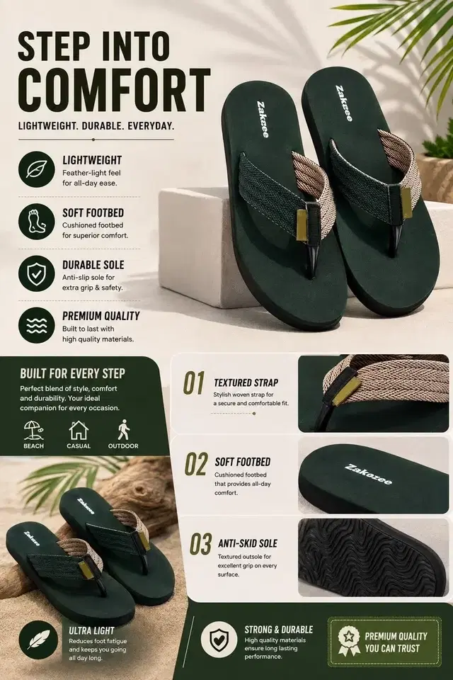 Extra Comfort Slippers for Men (Green, 7)