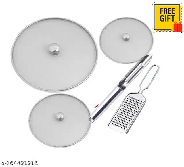 Stainless Steel Net Lids, 3 Pcs with Cheese Grater & Peeler, Silver, Set of 5