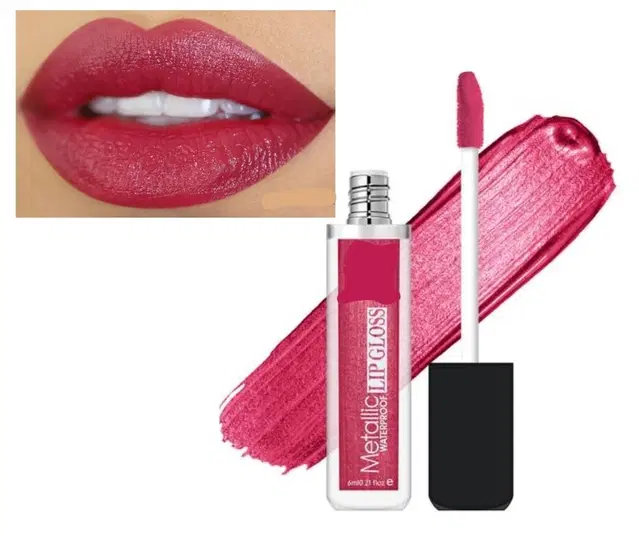 Metallic Waterproof Lip Gloss, Rose Pink, 6 ml
