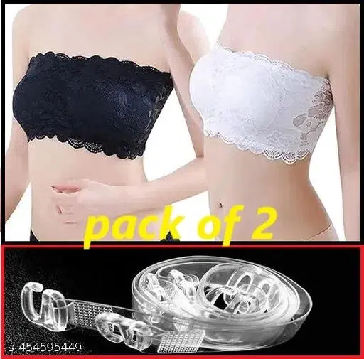 Net Solid Bras for Women, Black & White, Pack of 2 (32A)