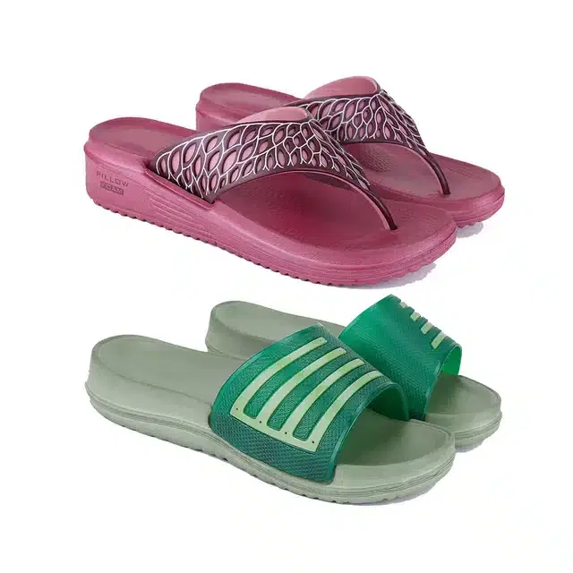 Combo of Flip Flops & Sliders for Women, Pack of 2 (Multicolor, 5)