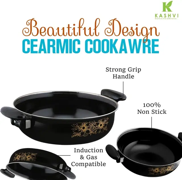 Cast Iron Kadai, Black, 28 cm
