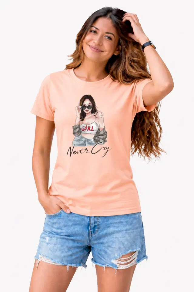 Casual Cotton Tshirts for Women (Peach, S)