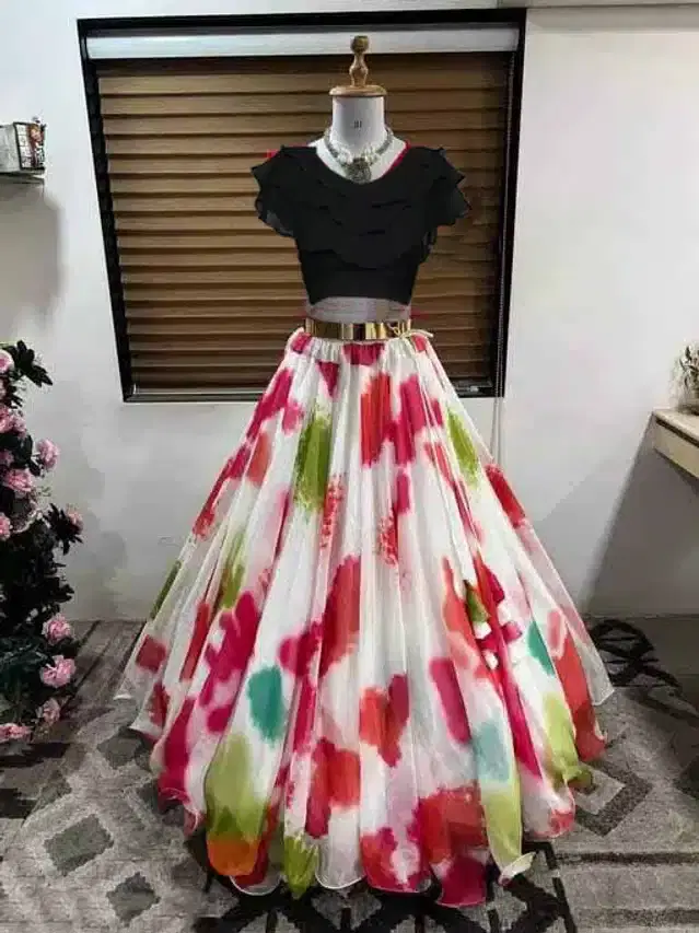 Ready to Wear Lehenga Choli for Women (White, XS)