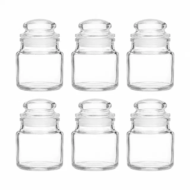 Afast Glass Container Jar With Lid for Kitchen Storage Pop Jar Glass Jar Food Storage Containers For Storing Spices,Jam,Honey,Aachar,Sugar,Coffee Beans [100Mll, 6Pc],Transparent