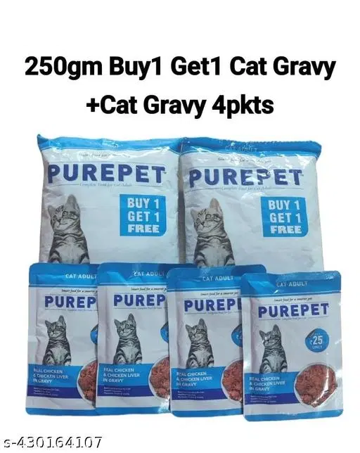 Purepet Ocean Fish Adult Cat Food, 250g Buy 1 - GET 1 Free + PUREPET Wet Cat Gravy Food Real Chicken & Liver Gravy 50 Gm +4 Pkts (pack of6)