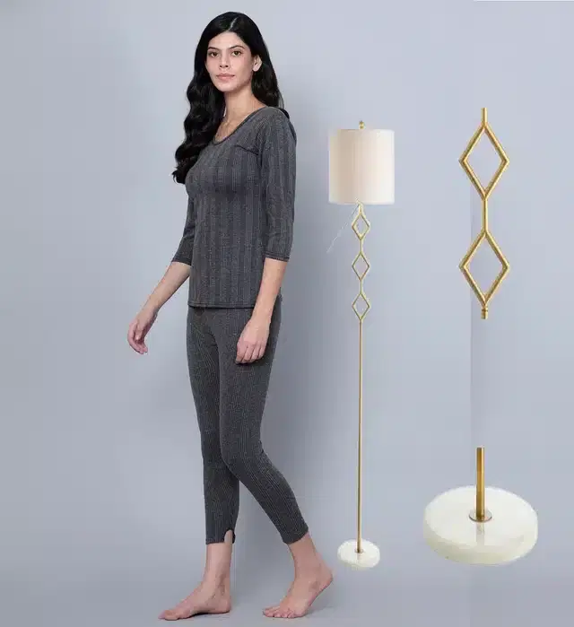 Polycotton Full Sleeves Thermal Set for Women (Grey, S)