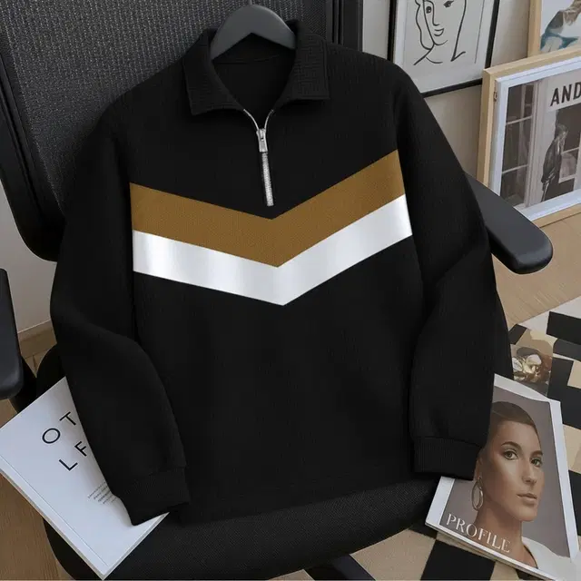 Cotton Blend Colorblocked Sweatshirt for Men, Black (S)
