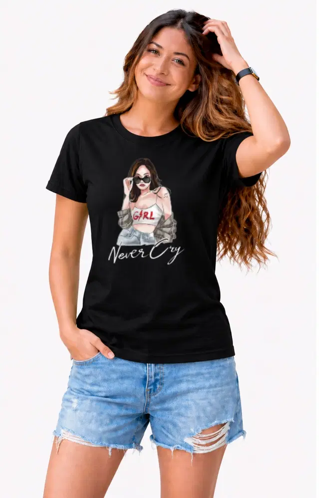 Casual Cotton Tshirts for Women (Black, S)