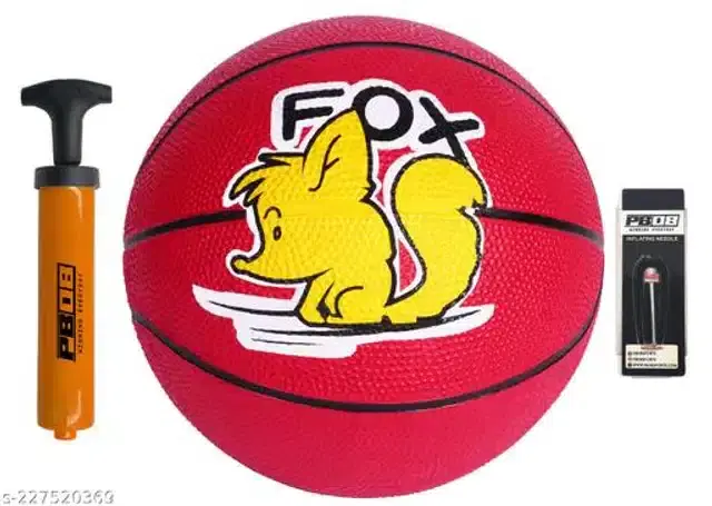 Rubber Basketball, Size 3 with Inflation Needle & Air Pump, Multicolor, Set of 1