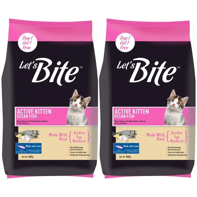 Let's Bite Active Kitten Cat Food, 400 g, Buy 1 Get 1 Free