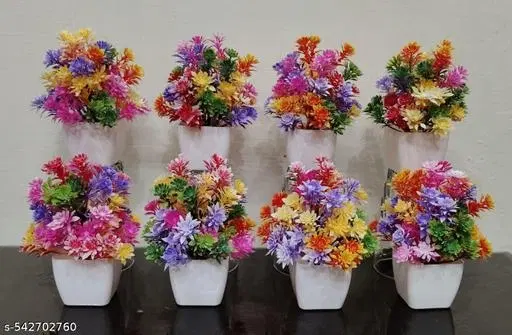 Plastic Artificial Flowers, Multioclor, Pack of 8