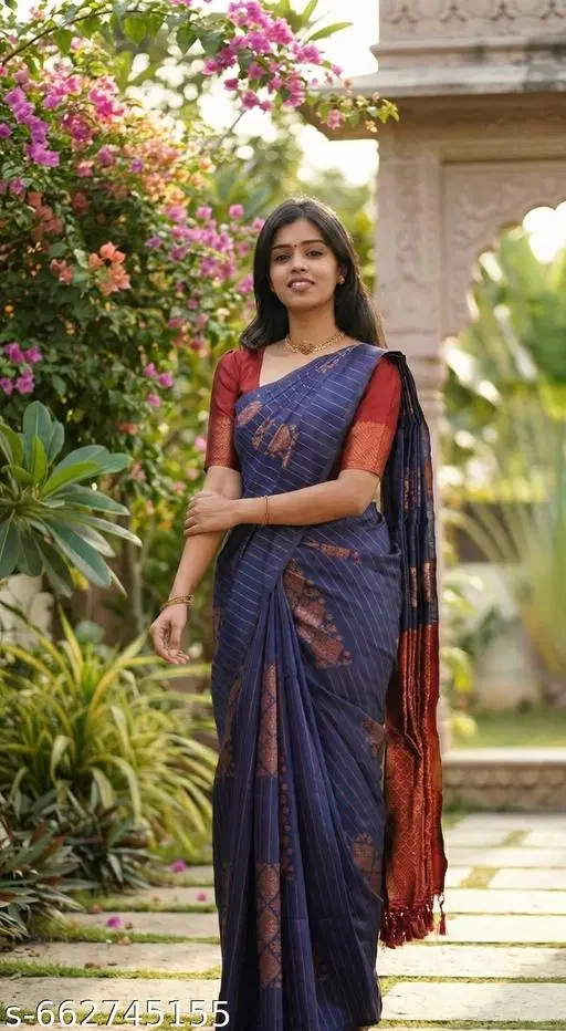 Banarasi Silk Saree for Women (Blue, Free Size)