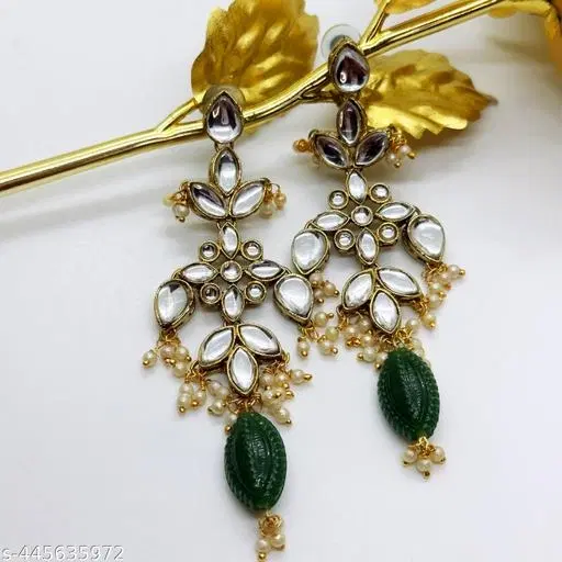 Alloy Kundan Earring for Women & Girls, Green