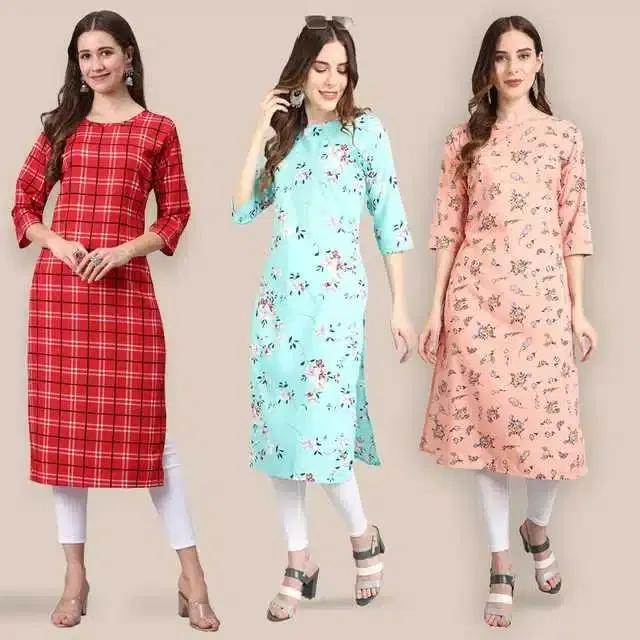 Women Crepe Printed Kurta, Pack Of 3 (Multicolor, XXL) (SD-304)