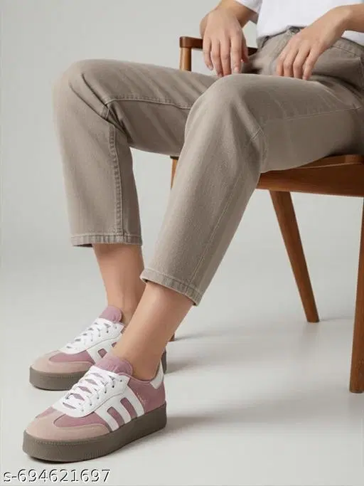 Solid Synthetic Slip-on Sneakers for Women (Peach, IND-4)