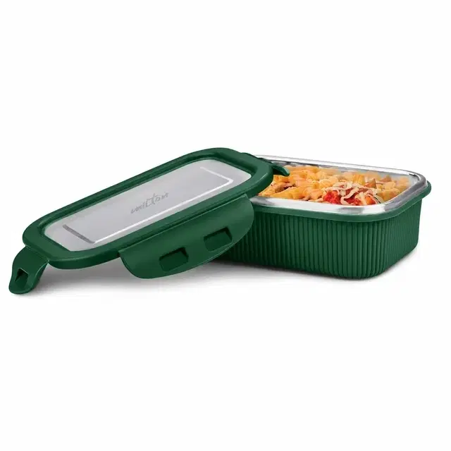 Milton Cool Touch Rectangular 600 Stainless Steel Microwave Safe Container, 580 ml 1 Containers Stainless Steel Office Lunch Box (580 ml), Dark Green