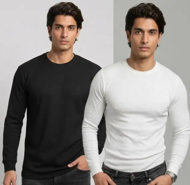 Polyester T-shirt for Men, Black & White, Pack of 2 (M)