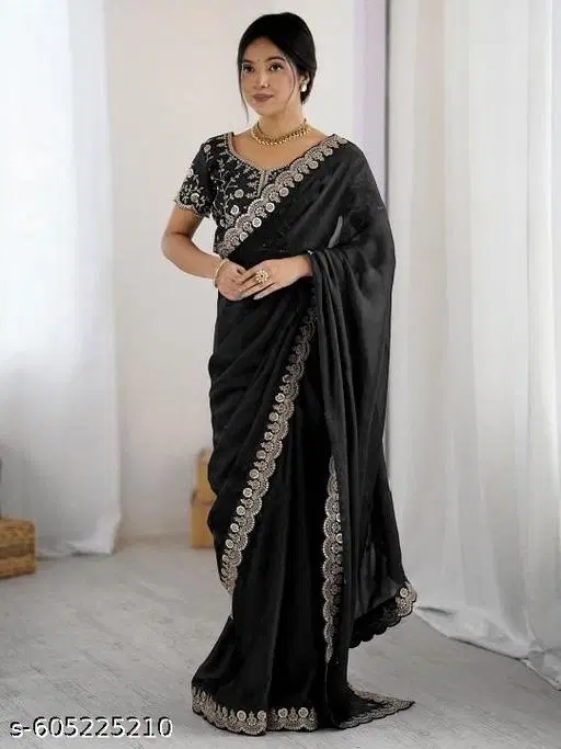 Festive Saree for Women (Black, Free Size)