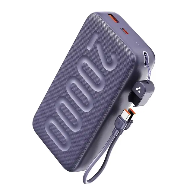 Ambrane 20000mAh Powerbank With in-Build Type C Cable, 22.5w Fast Charging, Usb & Type C Output, Power Delivery, Quick Charge For iPhone, Android Mobile & Tablets, Earbuds, (Stylo N20, Purple)