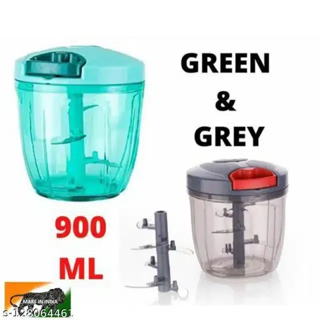 Manual Chopper for Kitchen, Green & Grey, 900 ml, Pack of 2