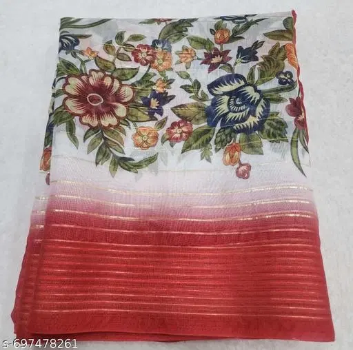 Floral Printed Chanderi Saree (Red, Free Size)