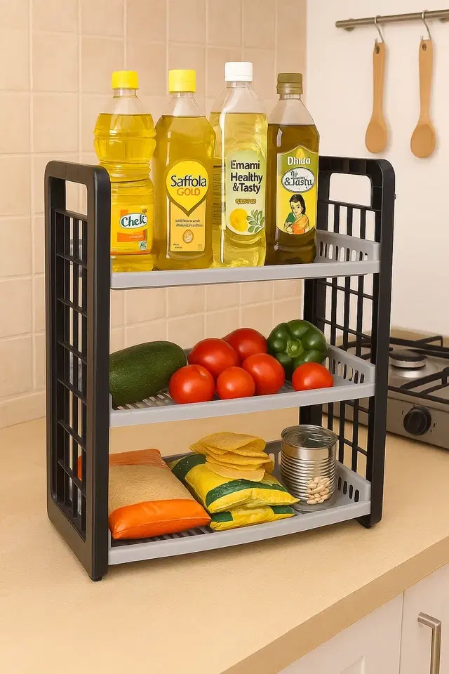 3-Tier Multipurpose Kitchen Rack For Spice (Pack Of 1) (Grey)