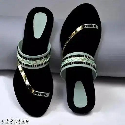 Zakozee Open Toe Flats for Women, Black & Silver (7)