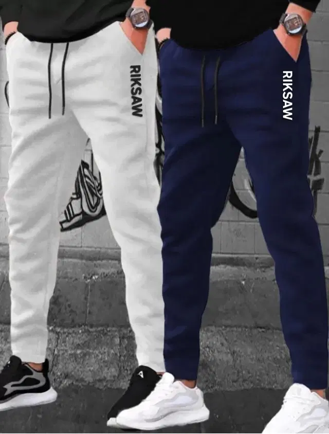 Polyblend Printed Trackpants for Men, Grey & Navy Blue, Pack of 2 (M)