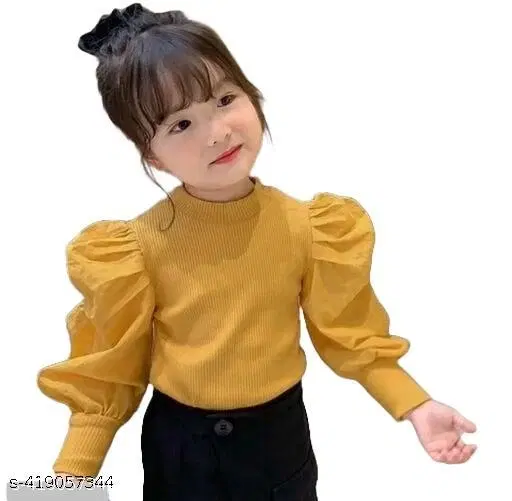 Cotton Solid Top for Girls (Mustard, 7-8 Years)
