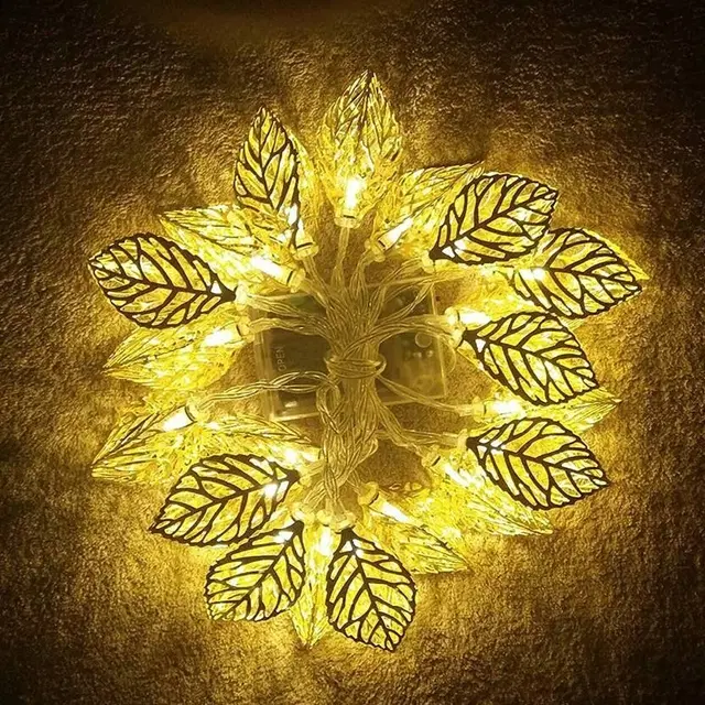 10 LED Metal Leaf Shaped Diwali Decoration String Light, Warm, 4m