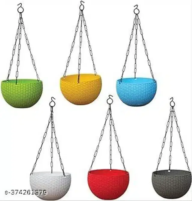 Hanging Flower Pots with Metal Chain, Multicolor, Pack of 9