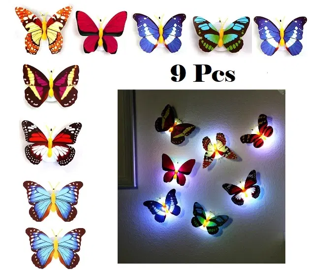 Plastic LED 3D Butterfly Wall Stickers, Multicolor, Pack of 9
