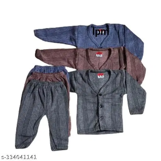 Woolen Thermal Set for Kids, Set of 3 (Multicolor, 0-3 Months)