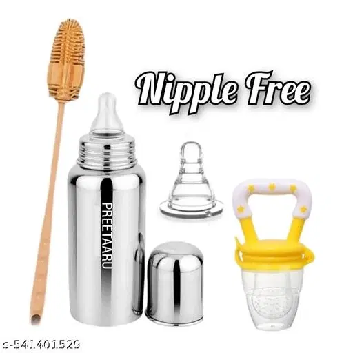 Silicone Baby Steel Feeding Bottle 250 Ml, Bottle Cleaning Brush,Pack Of 4