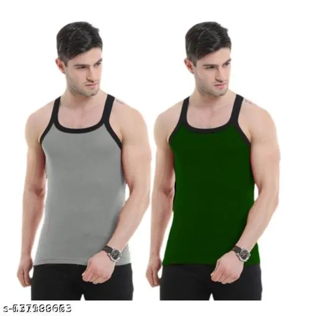 Cotton Vests for Men, Pack of 2 (Grey & Green, XS)