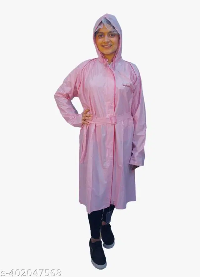 Polyester Rain Coat for Women, Pink, Free Size