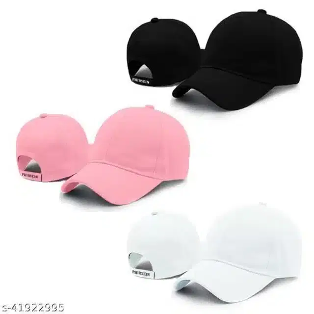 Cotton Caps for Men & Women, Set of 3 (Multicolor)