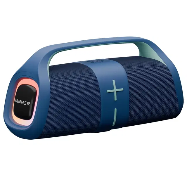 Hammer Boom 30w Bluetooth Speaker With Rgb Lights, Dual Passive Radiators, Tws Function, Type-C Charging, Multi-Connectivity (AUX/USB/TF/Bluetooth), Built-In Mic, Upto 30h Playtime, Carry Handle Blue