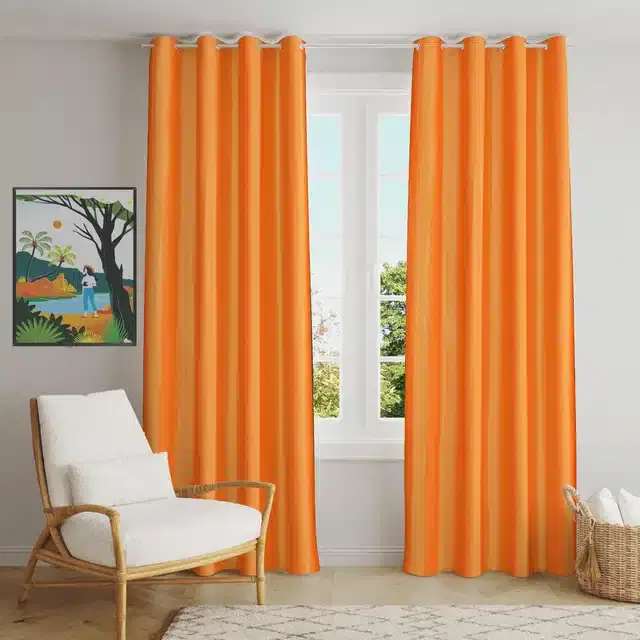 Polyester Solid Window & Door Curtains, Pack of 2, Orange, 5 feet