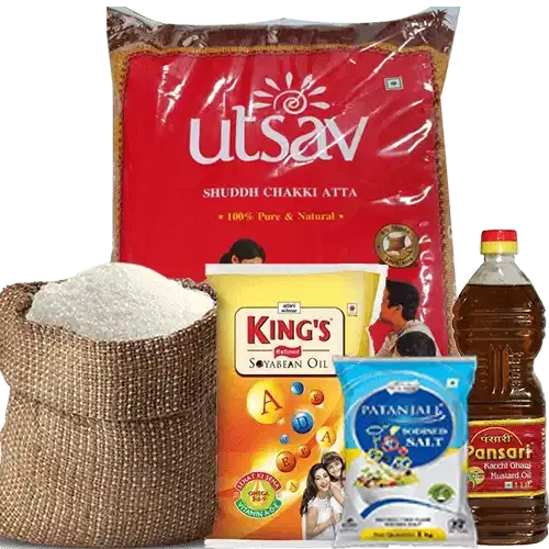 Grocery Combo( Sugar Single Filter 1 kg + Utsav Chakki atta 10 kg + Pansari Kachi Ghani Oil 1 L(Bottle) + Kings Soya Oil 1 L + Patanjali Namak 1 kg)